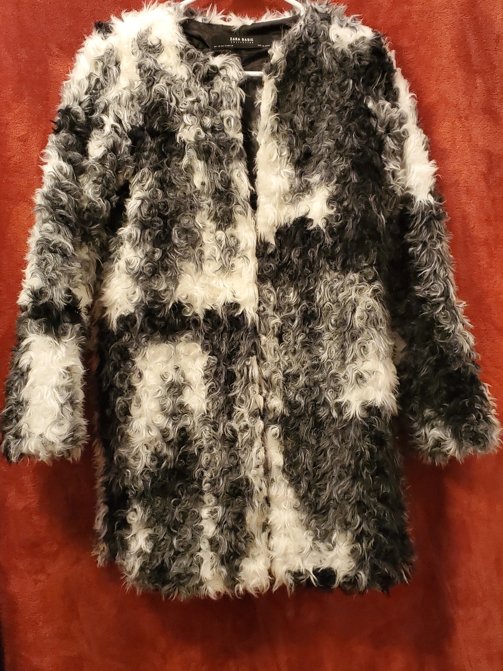 NEW Zara Black & White Curly Faux-Fur Teddy Coat